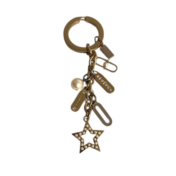 Coach Star Pearl Charm Keychain Gold-Tone Logo Crystal Dangle Bag Clip - Picture 1 of 5